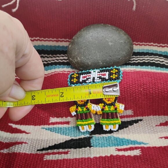 Native Made Seed Bead Brooch Pin Thunderbird w/Children or Maidens - READ - Picture 5 of 5
